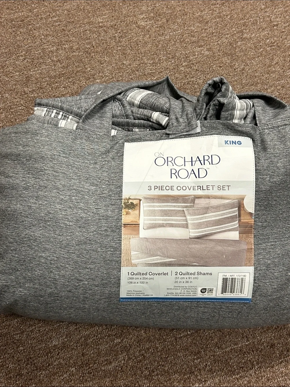 Gray 3-Piece Quilted Coverlet Set - King